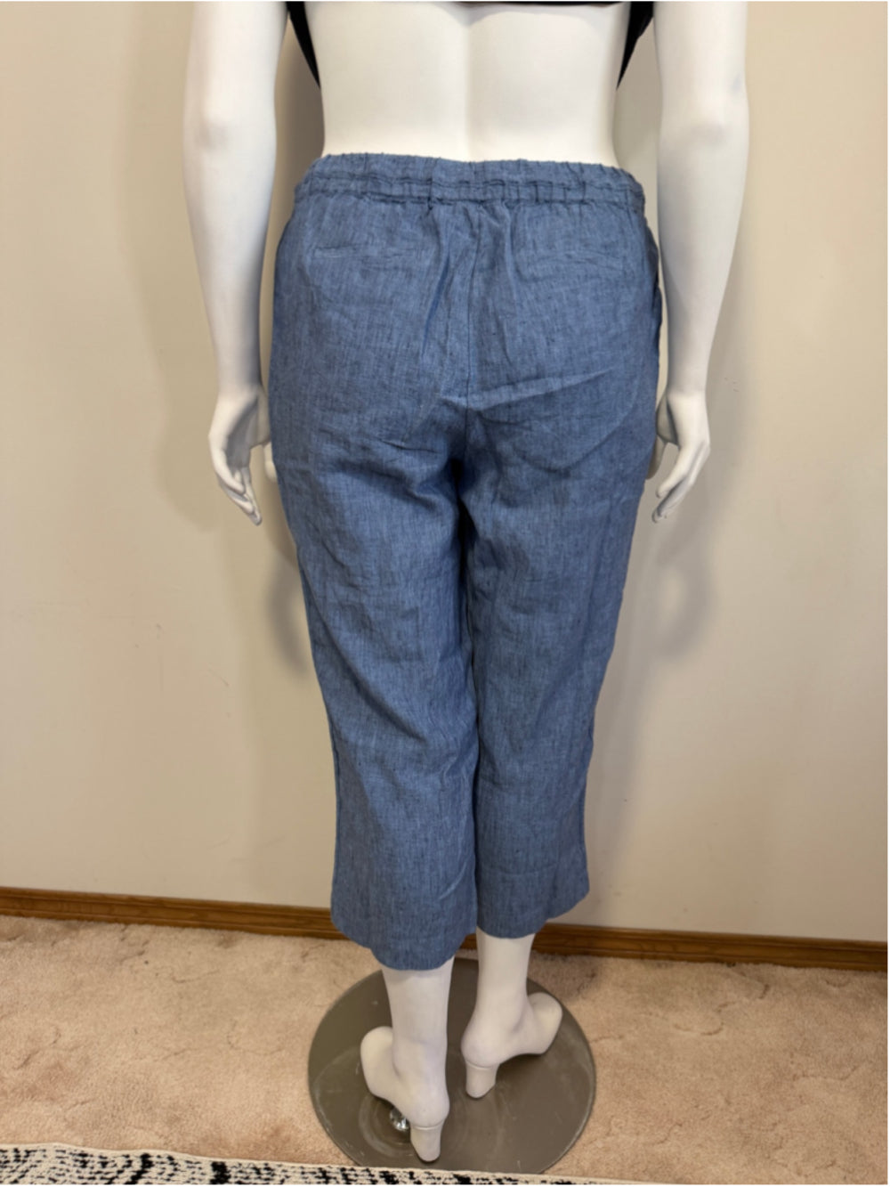 Charter Club Size XLP Luxury 100% Linen Blue Pull On Cropped Pants NWT