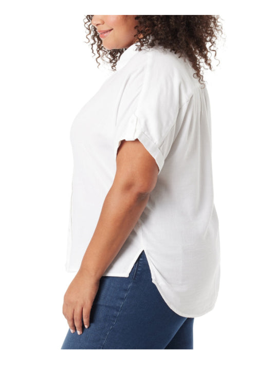 Gloria Vanderbilt Plus Size White Short Sleeve Button-Down Short Sleeve Shirt NWT