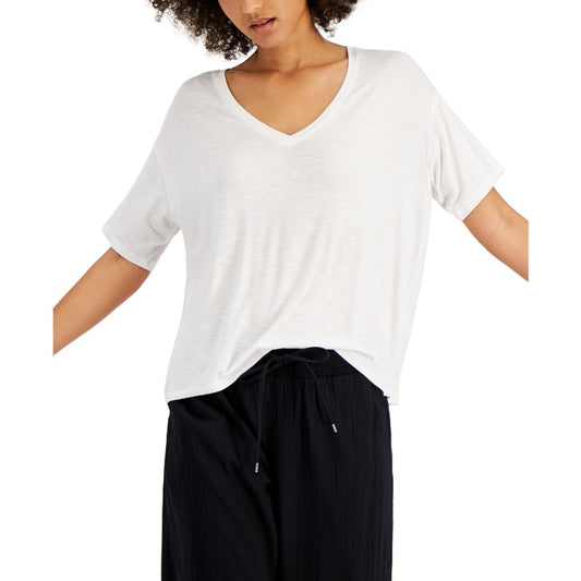 Style & Co. Women's Extra Large White Drapey V-Neck Short Sleeve T-Shirt NWT