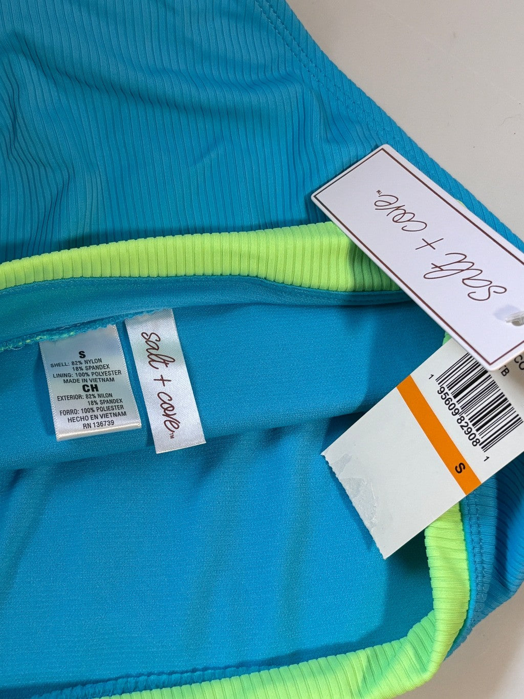 Salt + Cove Size Small Blue & Lime Green High Waisted Bikini Bottoms NWT