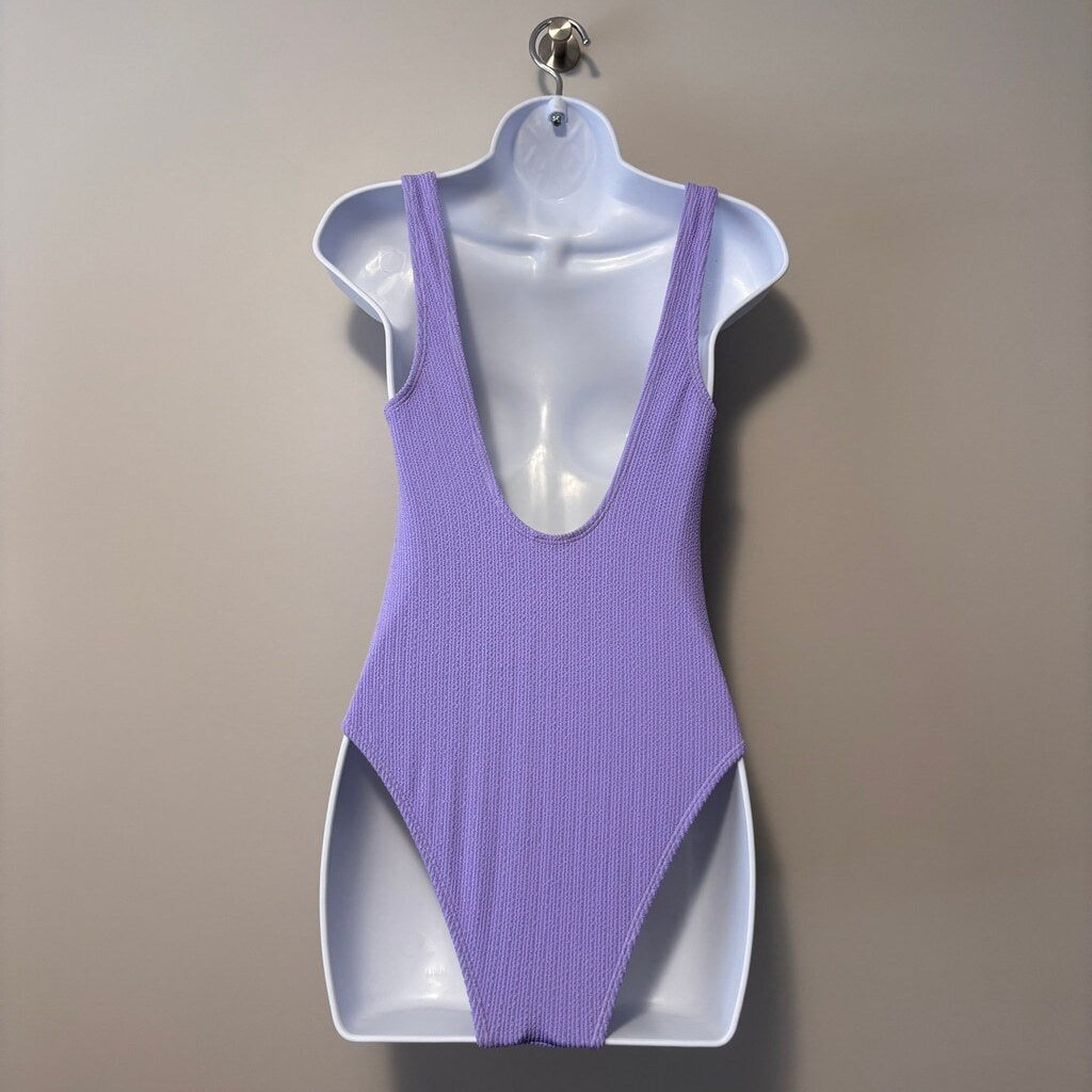 Cotton On Women's Purple Low-Back One-Piece Crinkle Swimsuit NWT