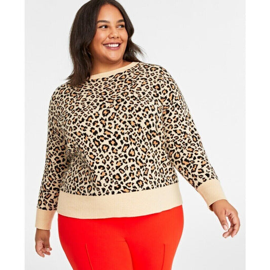 On 34th Women's Plus Size 0X Leopard Print Soft Crewneck Sweater NWT