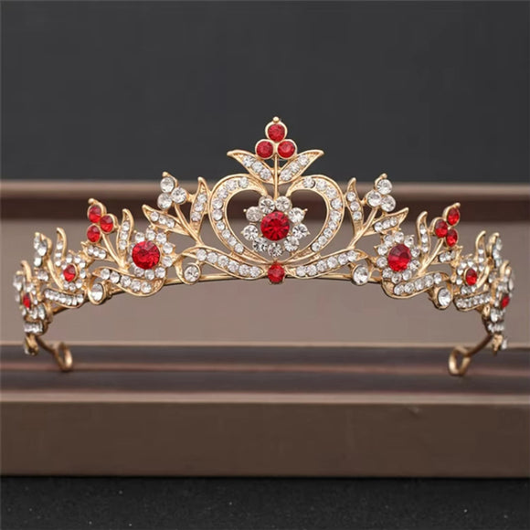 Crystal Apple Tiara Gold/White w/ Red Rhinestone Bridal Jewelry NWT