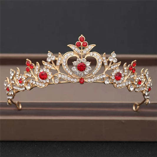 Crystal Apple Tiara Gold/White w/ Red Rhinestone Bridal Jewelry NWT