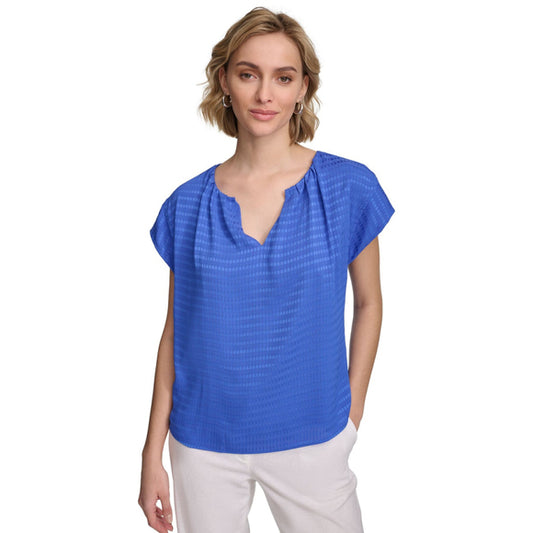 Calvin Klein Women's Medium Cobalt Blue Short Sleeve Textured Blouse NWT