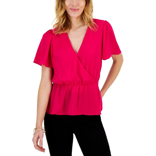INC International Concepts Women's XXL Hot Pink Flutter Sleeve Ruffle Top NWT