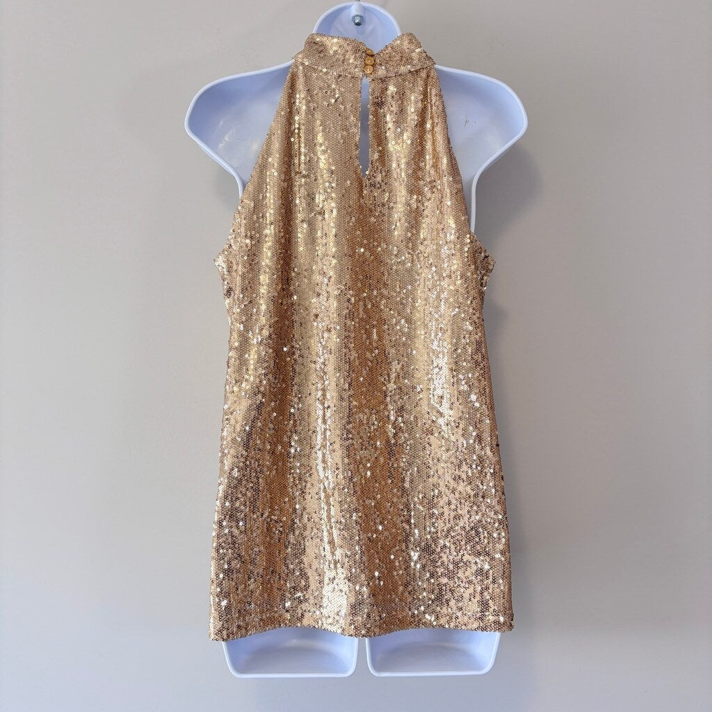 INC International Concepts Women's Medium Party Gold Sequin Halter Top NWT