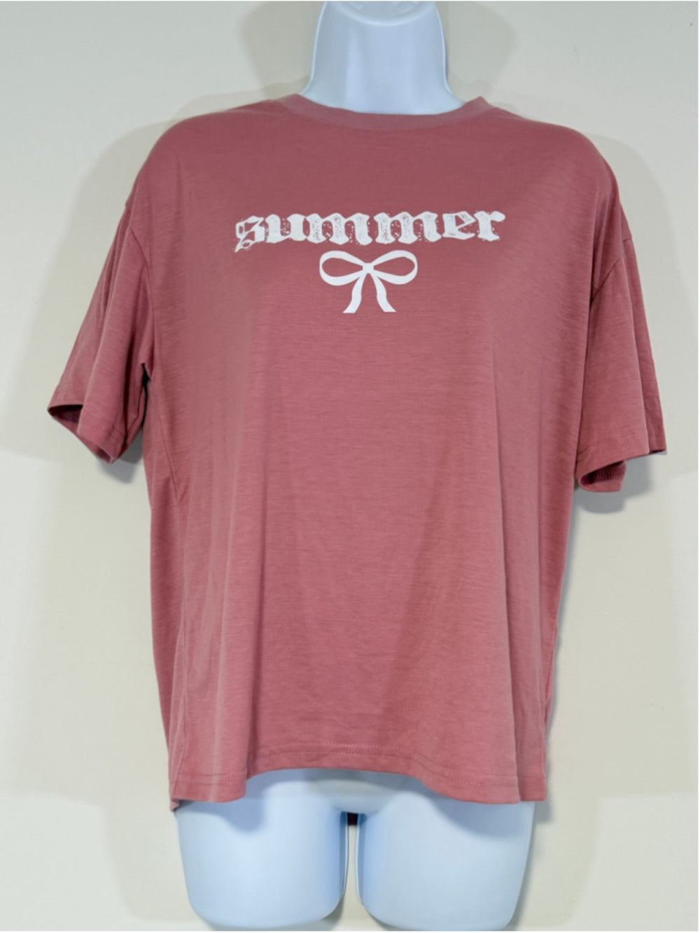 Shein Women's Small Pink Oversized Graphic T-Shirt with "Summer" and a Bow NWT