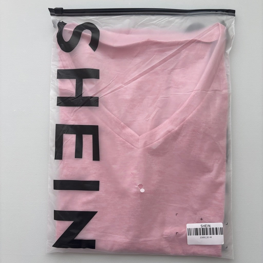 Shein Women's Medium Light Pink V-Neck Cap Sleeve Casual Tee T-Shirt NIB