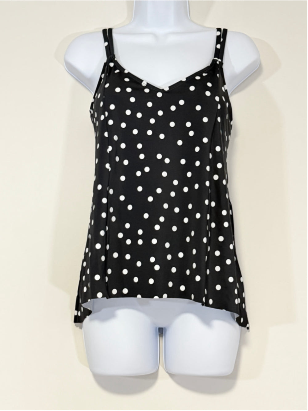 Swim Solutions Women's Size 8 Black White Polka-Dot High-Low Tankini Top NWT