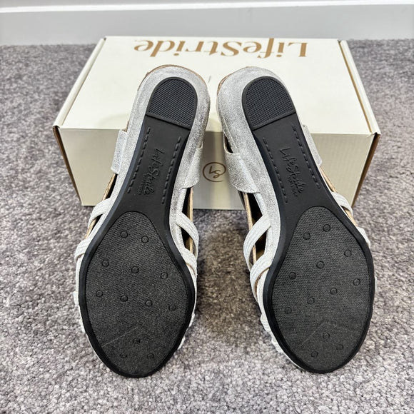 Life Stride Women's 6.5 & 7 Silver Sparkle Strappy Wedge Sandals NIB