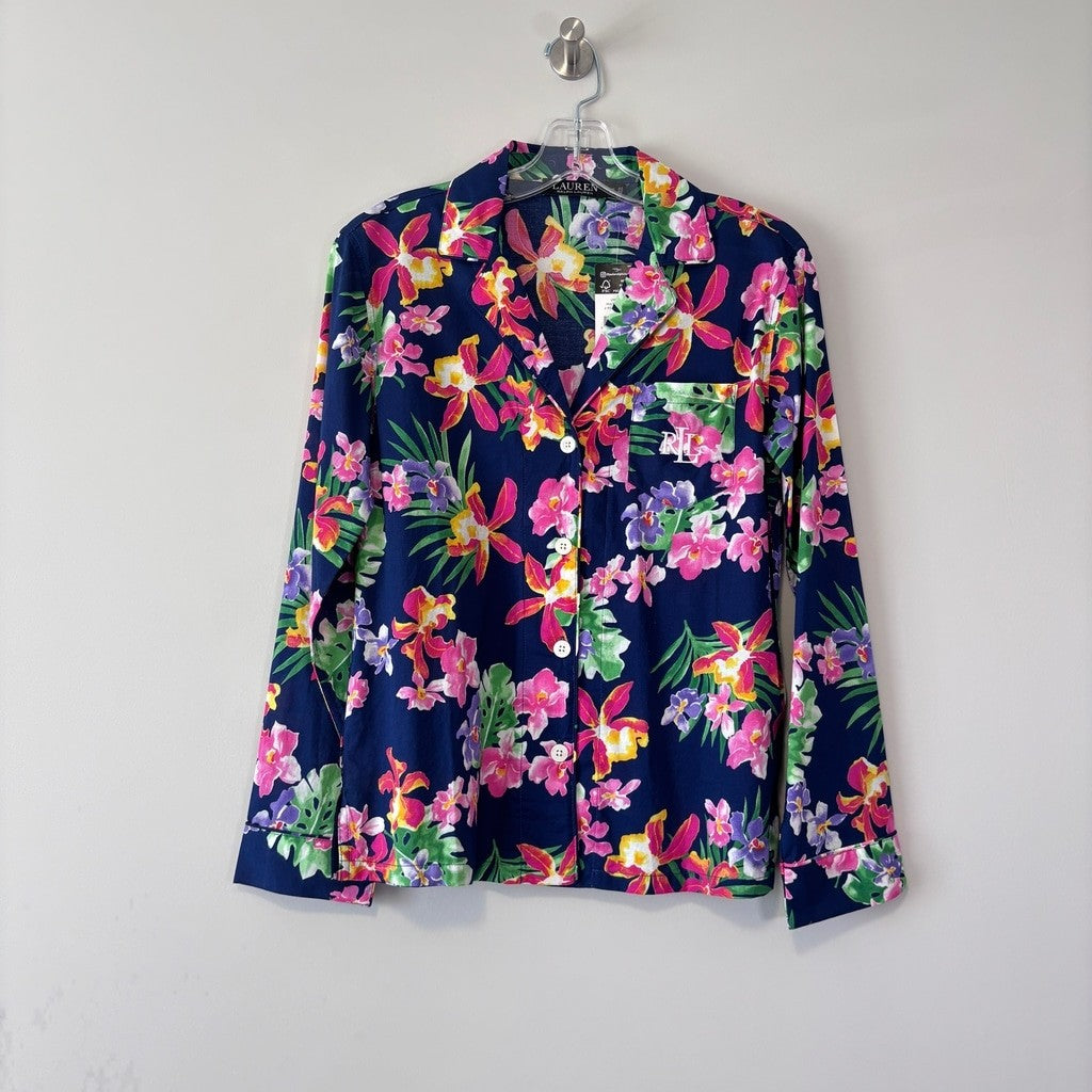 Ralph Lauren Women's M Navy & Multicolor Floral 2-Pc. Printed Pajamas Set NWT