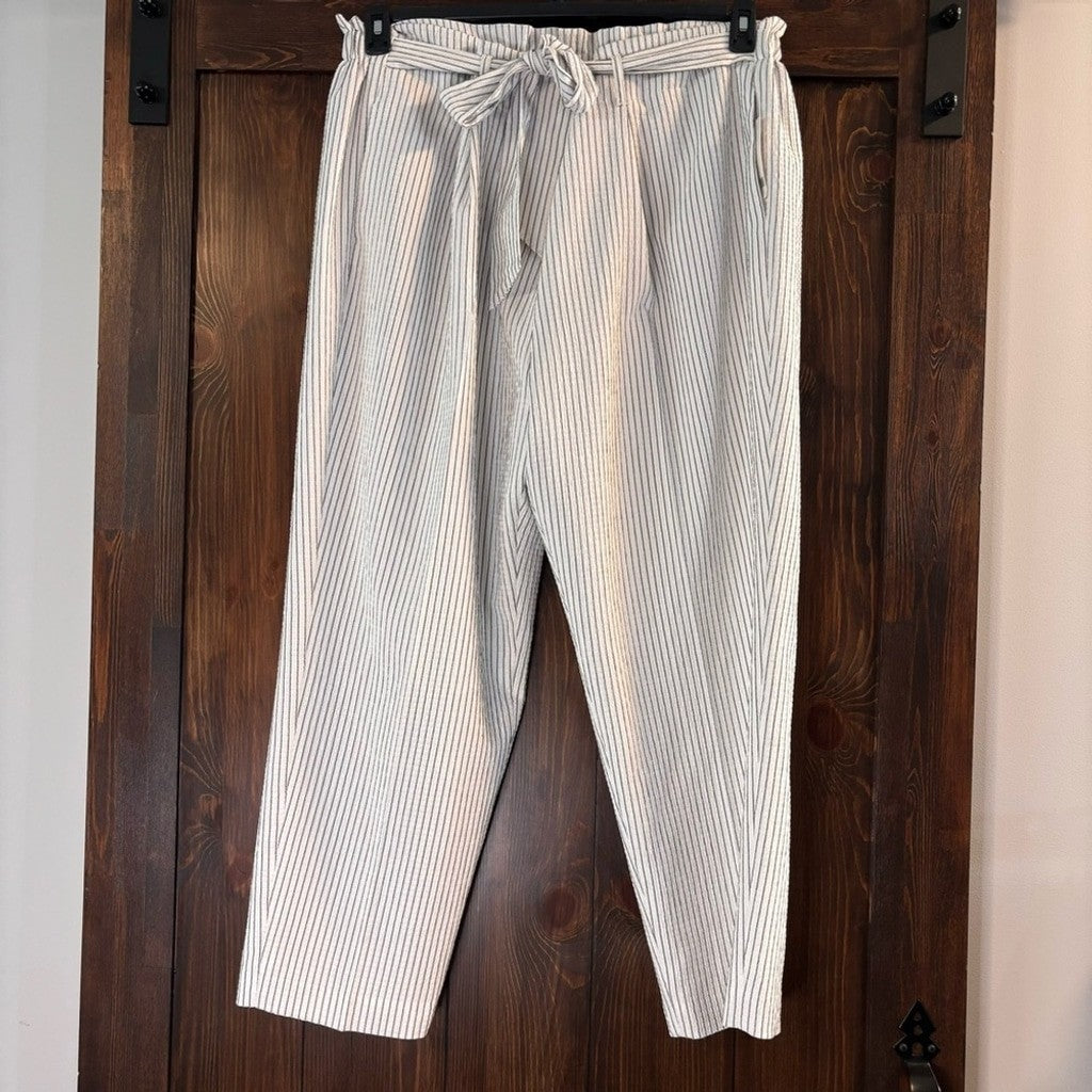 Bar III Women's XXL White and Black Pucker-Stripe Tie-Waist Dress Pants NWT