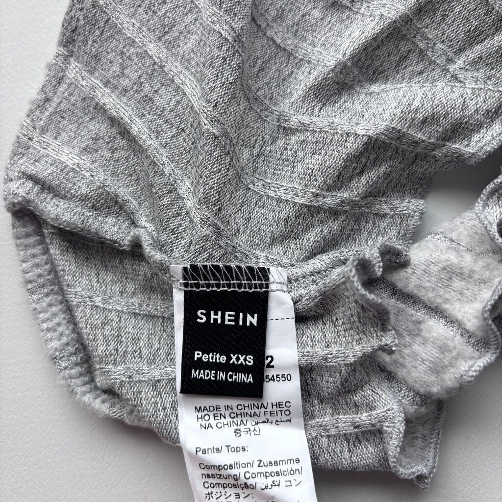 SHEIN Women's Size XXS Petite Gray Rib-Knit Pointed Hem Tube Top NIB