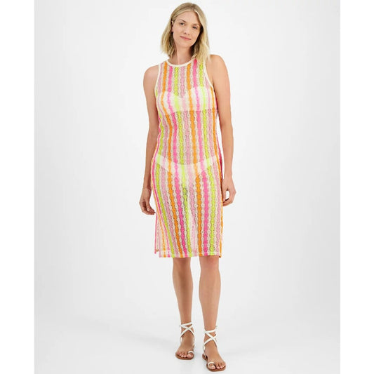 Miken Women's Multicolor Open Knit Sleeveless Swimsuit Cover Up Dress NWT