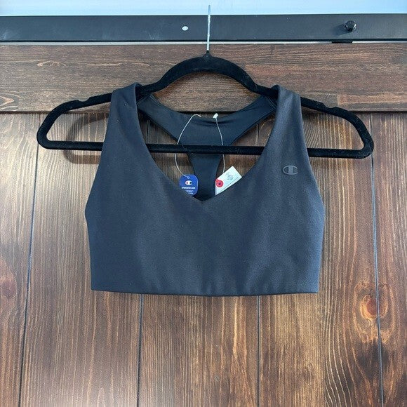 CHAMPION Women's XS Black Racerback Soft Touch Light Impact Sports Bra NWT