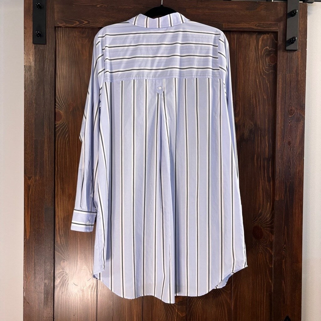 On 34th Plus Size 1X Cotton Tunic Blue Striped Button-Down Shirt NWT.