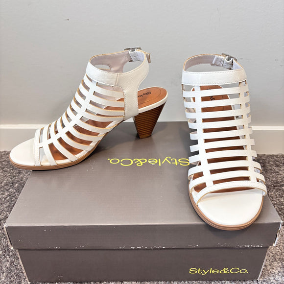 Style & Co Women's 7 White Caged Upper Cone Heel Dress Sandals / Shoes NIB