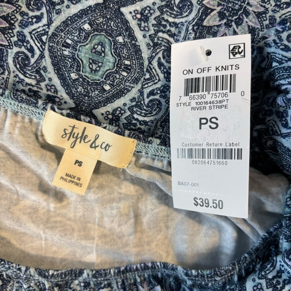 Style & Co. Petite Small Blue Floral Printed On-Off Top with 3/4 Sleeves NWT.