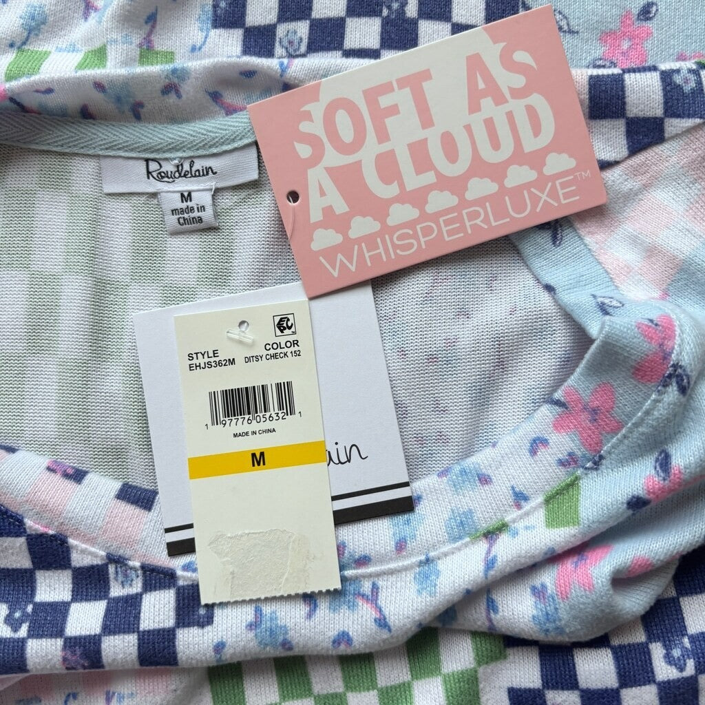 Roudelain Women's White & Blue Patchwork Printed Sleeveless Soft Nightgown NWT