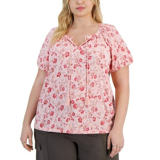 Style & Co. Plus Size 2X Pink Floral Print Split-Neck Top / T-Shirt NWT