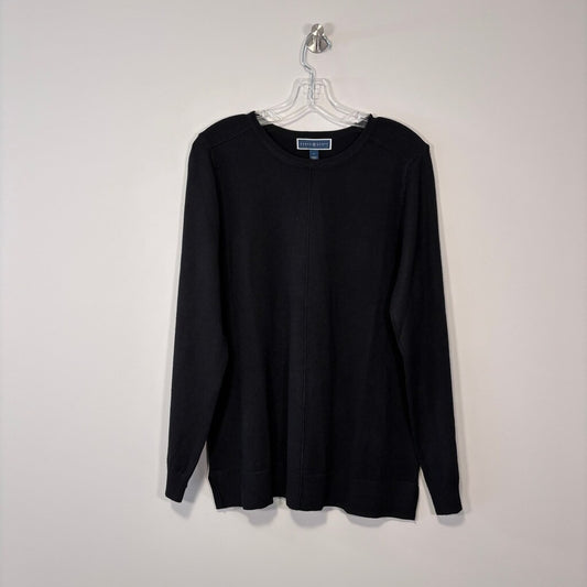 Karen Scott Women's Large Black Seam Front Knit Crewneck Sweater NWT