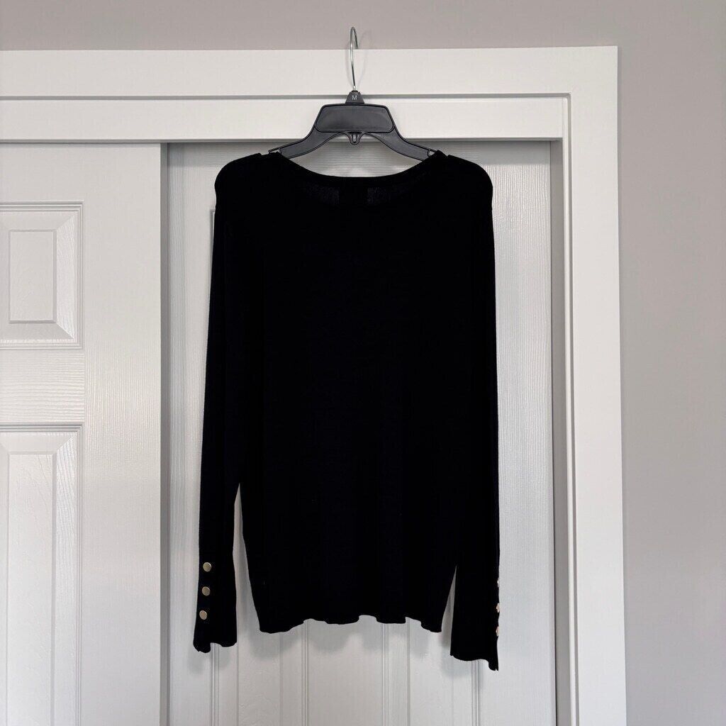 JM Collection Women's Petite Rivet Detail Black Sweater NWT