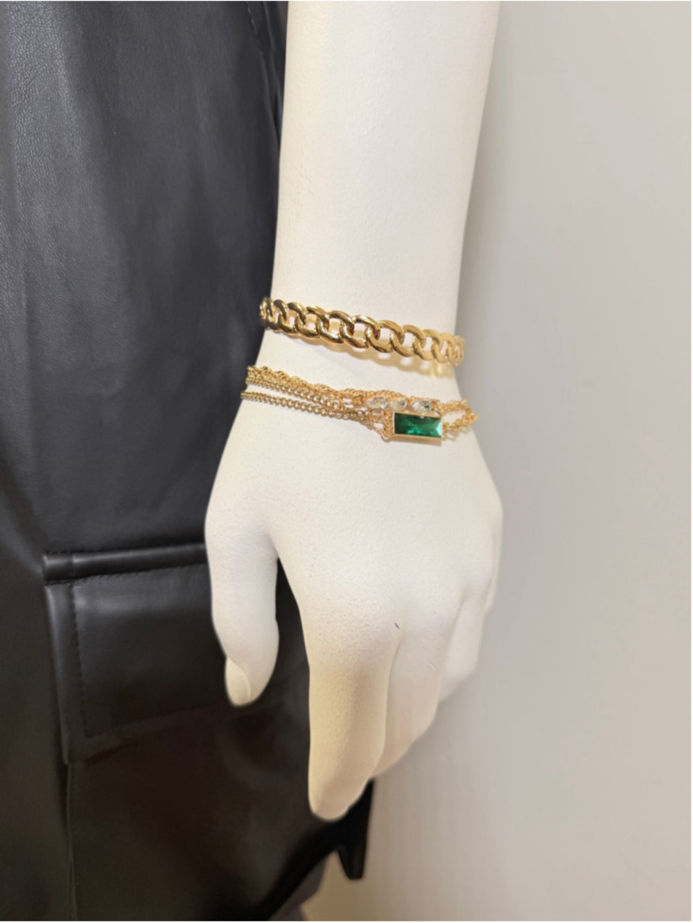 Gold Tone Bohemia Layered Bracelet Set Green & White Zirconia Crystal NWT