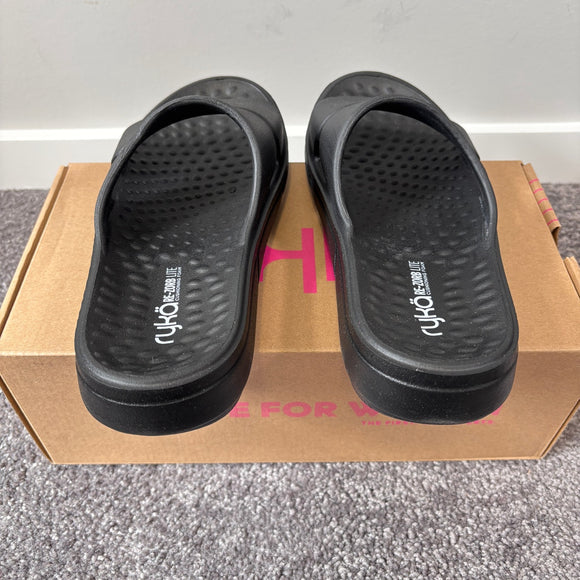 Ryka Women's 9 Black Comfortable Foot Conforming Sport Slides NIB
