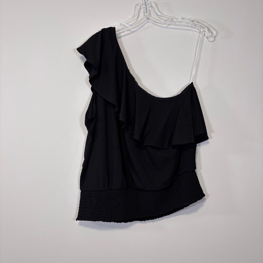 INC International Concepts Women's XL Black Ruffled One-Shoulder Smocked Top NWT