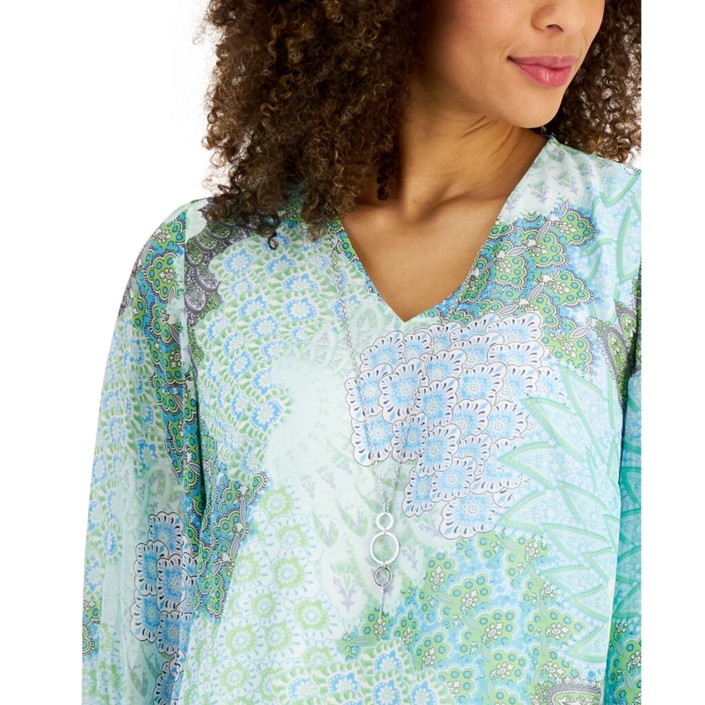 JM Collection Women's XXL Blue & Green Paisley Printed Necklace Top NWT