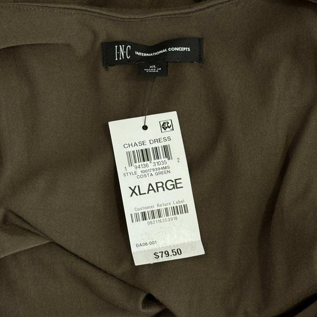 INC International Concepts Women's XL Olive Green Tie-Waist Midi Dress NWT