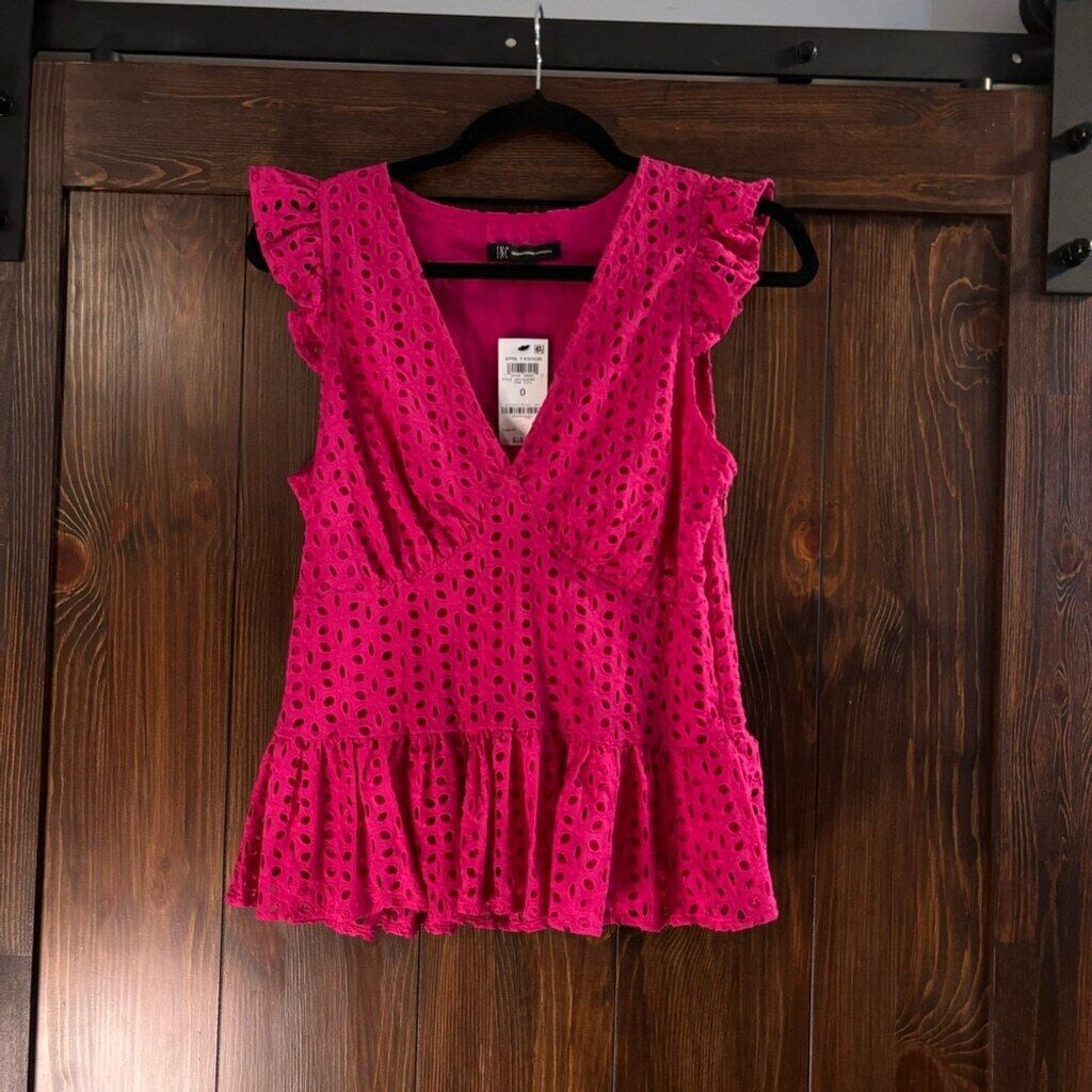 I.N.C. International Concepts Women's Size 0 Hot Pink Cotton Eyelet Top NWT