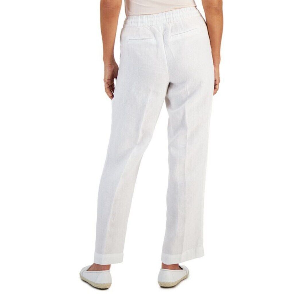 Charter Club Petite 100% Linen White Drawstring Pants NWT
