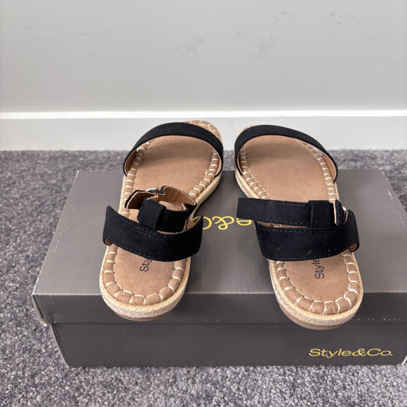 Style & Co Women's 6 Black & Tan Ankle-Strap Espadrille Flat Sandals NIB