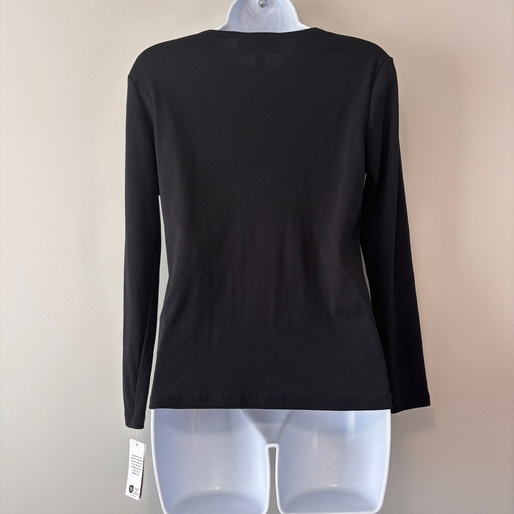 Karen Scott Women's Small Petite Black Embellished Holiday-Graphic T-Shirt NWT