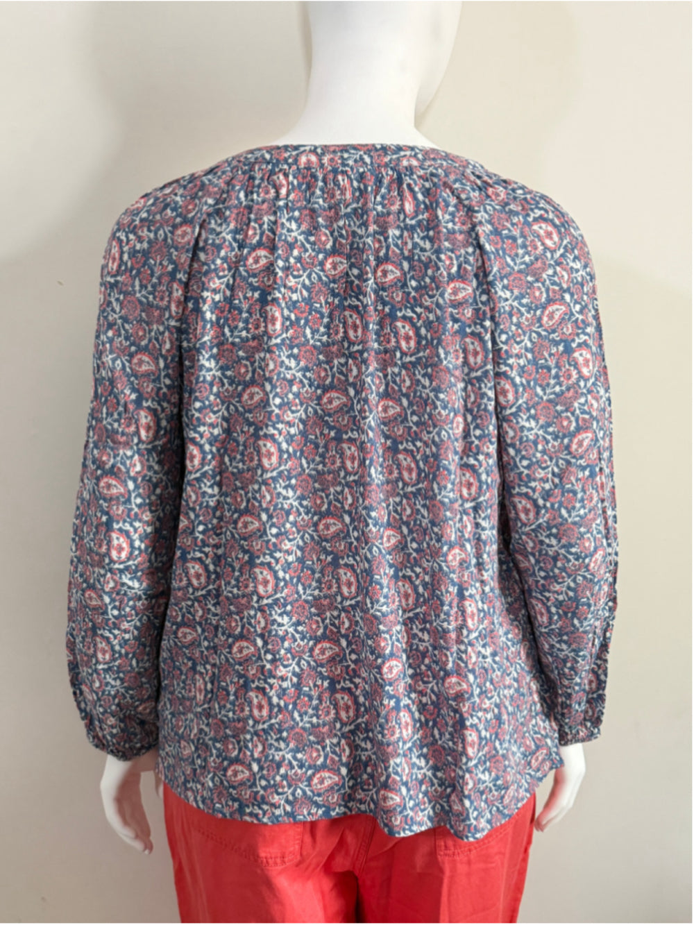 Style & Co. Plus Size 2X Blue & Pink Floral Peasant Blouse Tassel Tie NWT