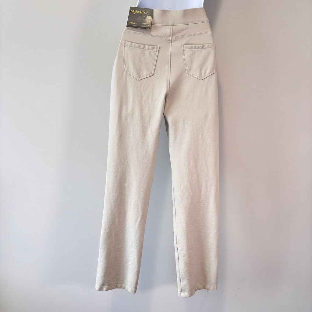 Style & Co. Women's Petite Small Beige Mid Rise Pull On Straight Ponte Pants NWT