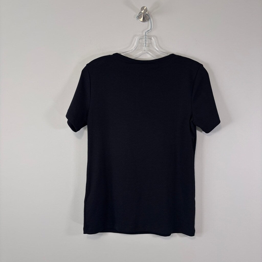 Karen Scott Women's Medium Petite 100% Cotton Black Henley Short Sleeve Top NWT