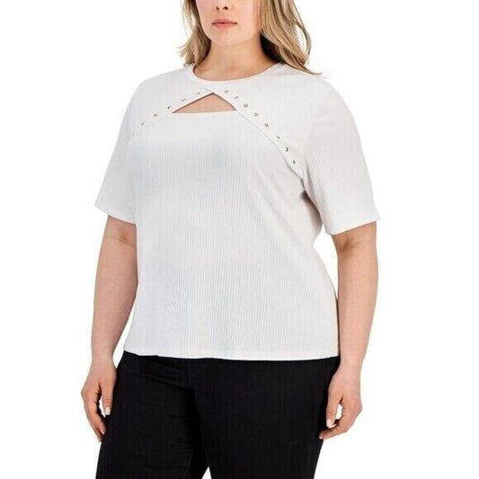 INC International Concepts Plus Size 2X White Ribbed Studded Top NWT