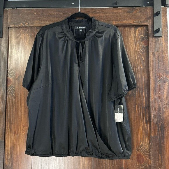 INC International Concepts Plus Size 3X Surplice Tie-Neck Satin Blouse NWT