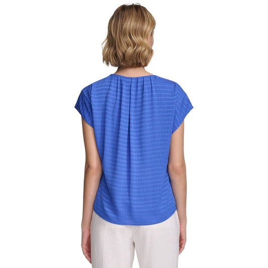 Calvin Klein Women's Medium Cobalt Blue Short Sleeve Textured Blouse NWT
