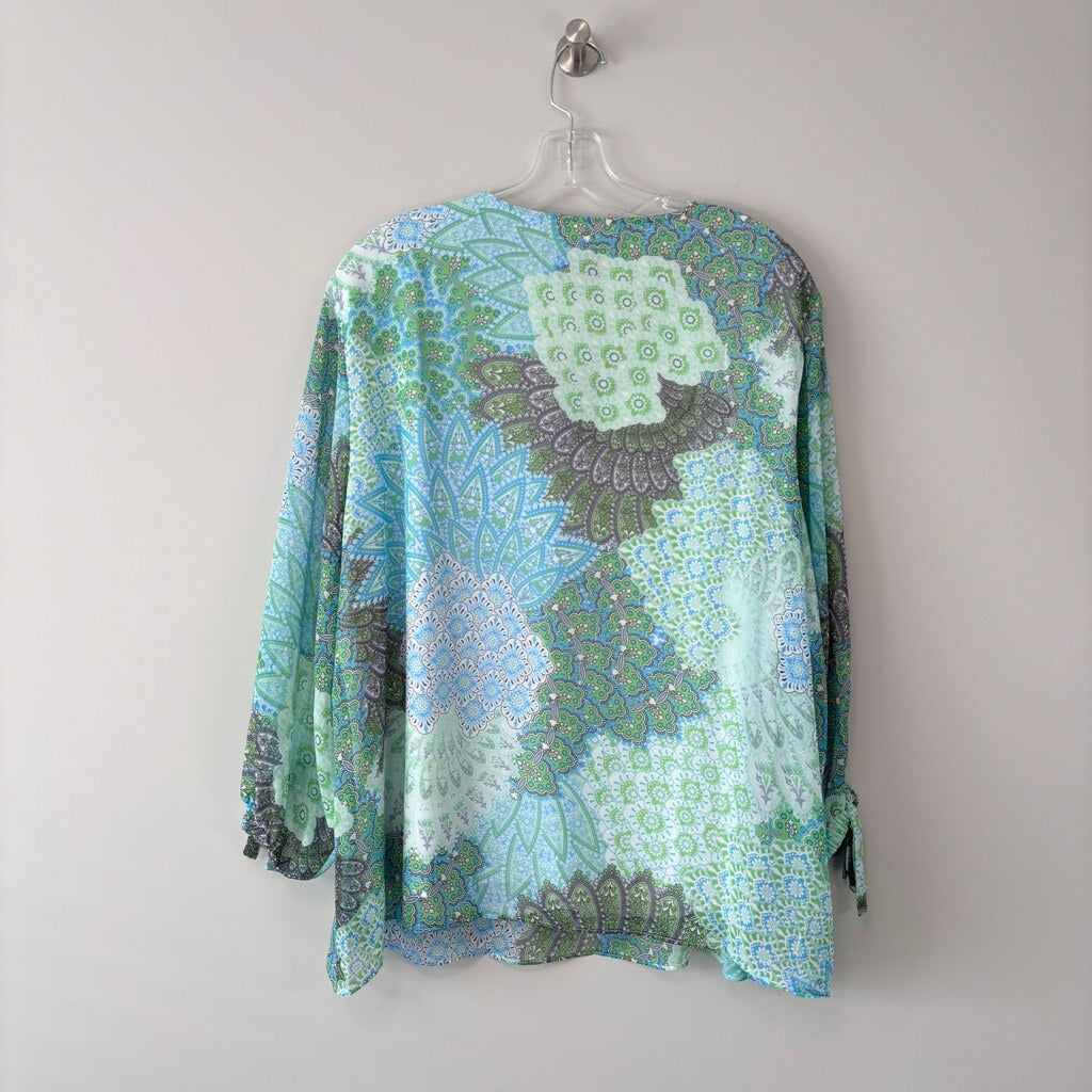 JM Collection Women's XXL Blue & Green Paisley Printed Necklace Top NWT