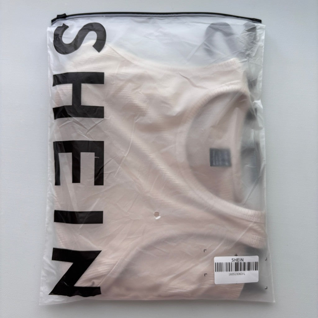 Shein Women's Size Large Beige Ribbed Cropped Tank Top w/ Ruched Sides NIB