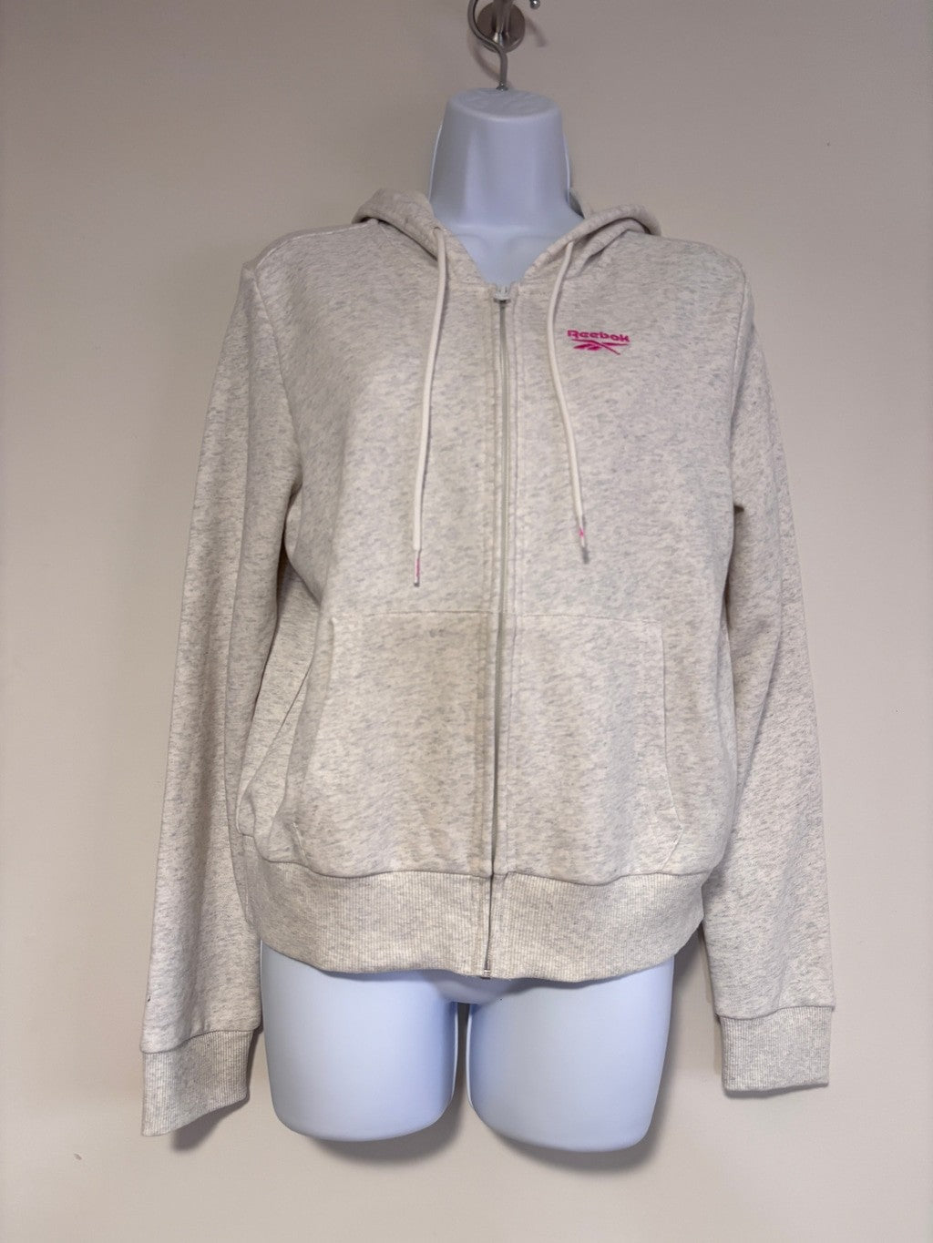 Reebok Size Extra Small French Terry Zip-Up Hoodie Heather Gray w/ Logo NWT