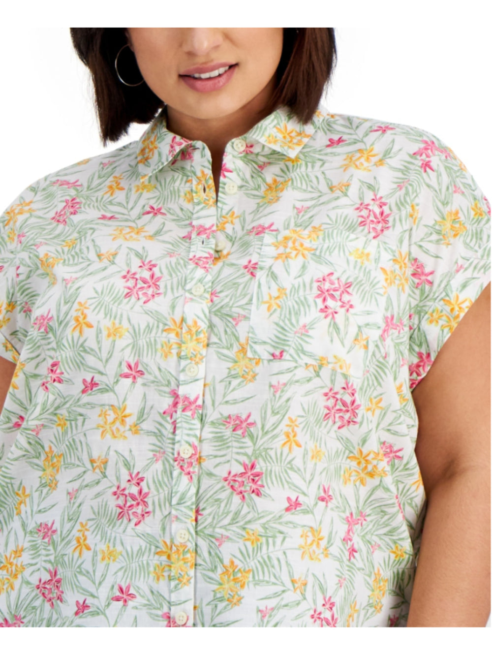 Style & Co. Plus Size 0X Floral Printed 100% Cotton Button-Down Shirt NWT
