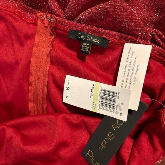 CITY STUDIOS Plus Size Ruched Red Metallic/Sparkly Mesh Mini Dress NWT