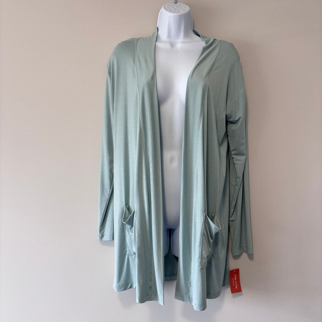State of Day Women's Light Blue Knit Open Front Pajama / Lounge Cardigan NWT