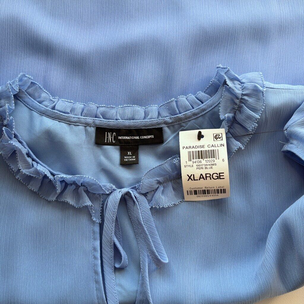 INC International Concepts Women's XL Blue Crinkle Chiffon Sleeveless Blouse NWT