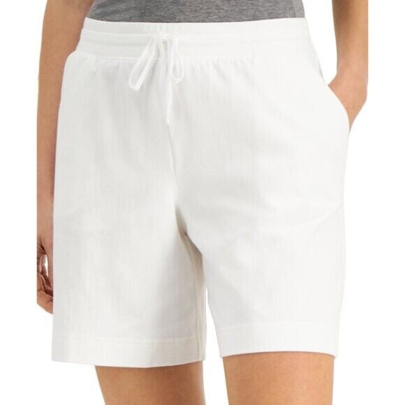 Karen Scott Pull-On Stretchy Elastic Waist Knit Casual White Shorts NWT